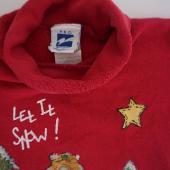 Vintage Pro Sports Red Snowman Christmas Tree Star Snowflake Sweatshirt Cabin L - Picture 9 of 9